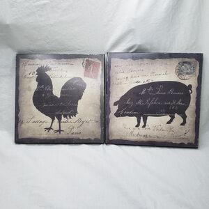Home Interiors French Country Wall Art Chicken And Pig Distressed 8 X 8 Inches